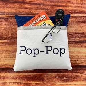 Grandfather Gift, Pop-Pop Gift, PERSONALIZED Pillow, Gift for Dad, Gift for Grandpa, Navy and Gray Pillow Cover, Pocket Pillow with Name