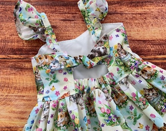 Kitten Gift for Girl, Kitten Dress for Baby, Kitty Tank Twirl Dress, Kitty Tea Party, Girls Cat Dress, Toddler Kitten Dress, Party Dress