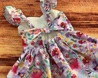 Watercolor Flowers, Party Dress, Spring Floral Dress for Girls, Flutter Dress, Girls Summer Flower Dress, Sundresses for Girls, Twirl Dress