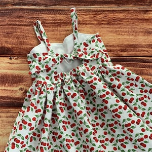 Cherry Dress, Berry First Birthday, Toddler Fruit Dress, Flutter Sleeve Dress, Twirl Dress for Girls, Sundresses for Girls, Party Dress