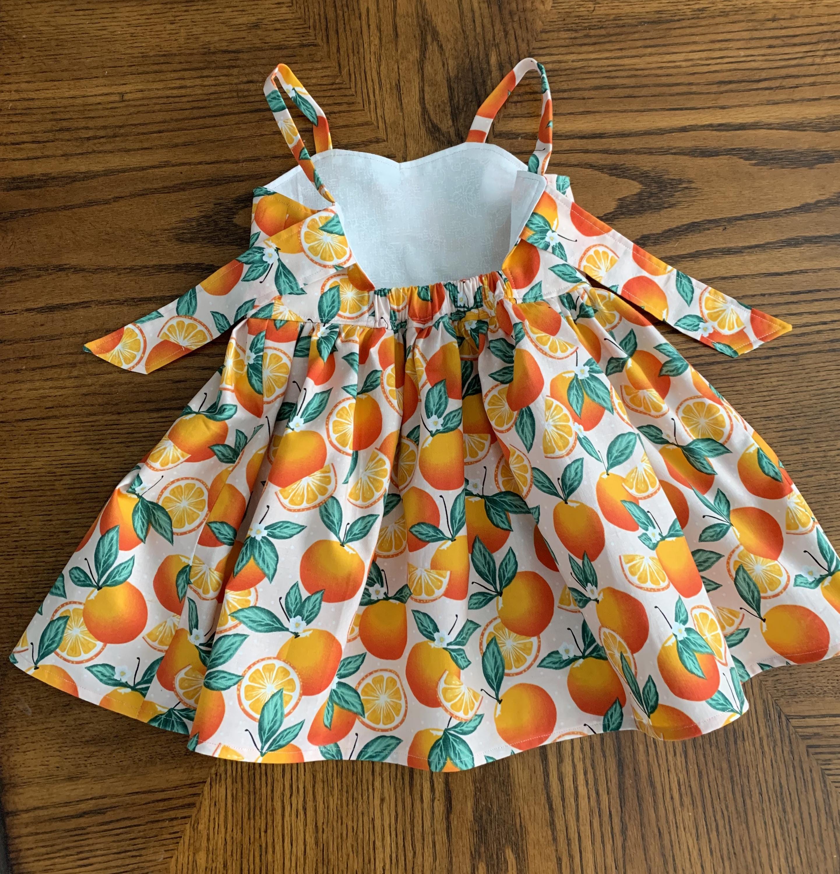 Girls Clementine Dress, Summer Fruit Twirly Dress, Little
