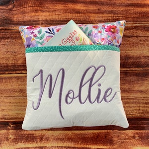 Custom Personalized Name Pillow for Girls, Birthday Gift for Girl, Pocket Pillow with Name, Pillow with Name and Flowers, Reading Pillow