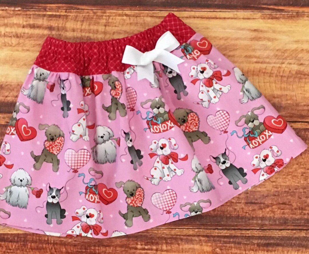 Heart Skirt, Valentine Skirt Toddler, Red and Pink Heart Skirt, Puppy