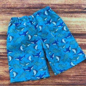 Shark Shorts for Toddler Boy, Baby Sharks, Baby Shorts, Shark and Fish Shorts, Shark Shorts for Kids, Blue Shark Elastic Waist Summer Shorts