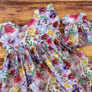 Matching Girl and Doll Dress, Dolly and Me Dress, Granddaughter Gift, Watercolor Flowers, Gift for Daughter, Birthday Gift, 18&quot; Doll