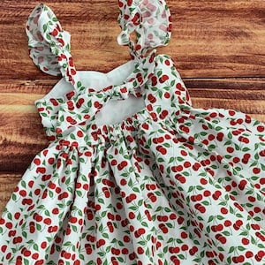 Berry First Birthday, Cherry Dress, Toddler Fruit Dress, Flutter Sleeve Dress, Twirl Dress for Girls, Sundresses for Girls, Party Dress