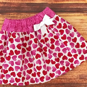 Girls Red and Pink Heart Skirt, Valentines Day Skirt, Baby Girl Valentines Day, Valentines Day Heart Confetti, Sweetheart Birthday Outfit image 1