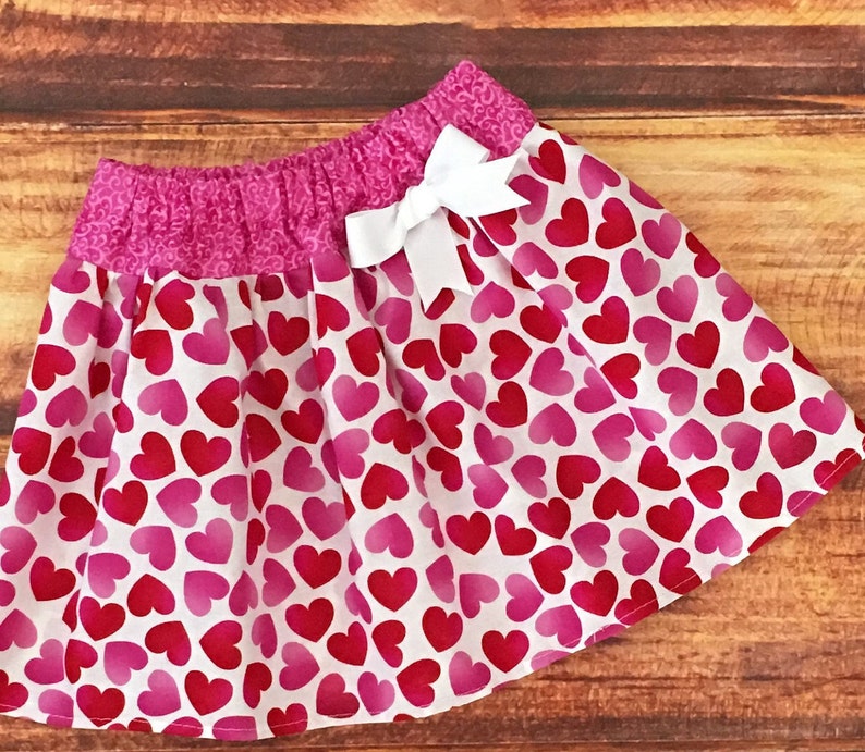 Girls Red and Pink Heart Skirt, Valentines Day Skirt, Baby Girl Valentines Day, Valentines Day Heart Confetti, Sweetheart Birthday Outfit image 1