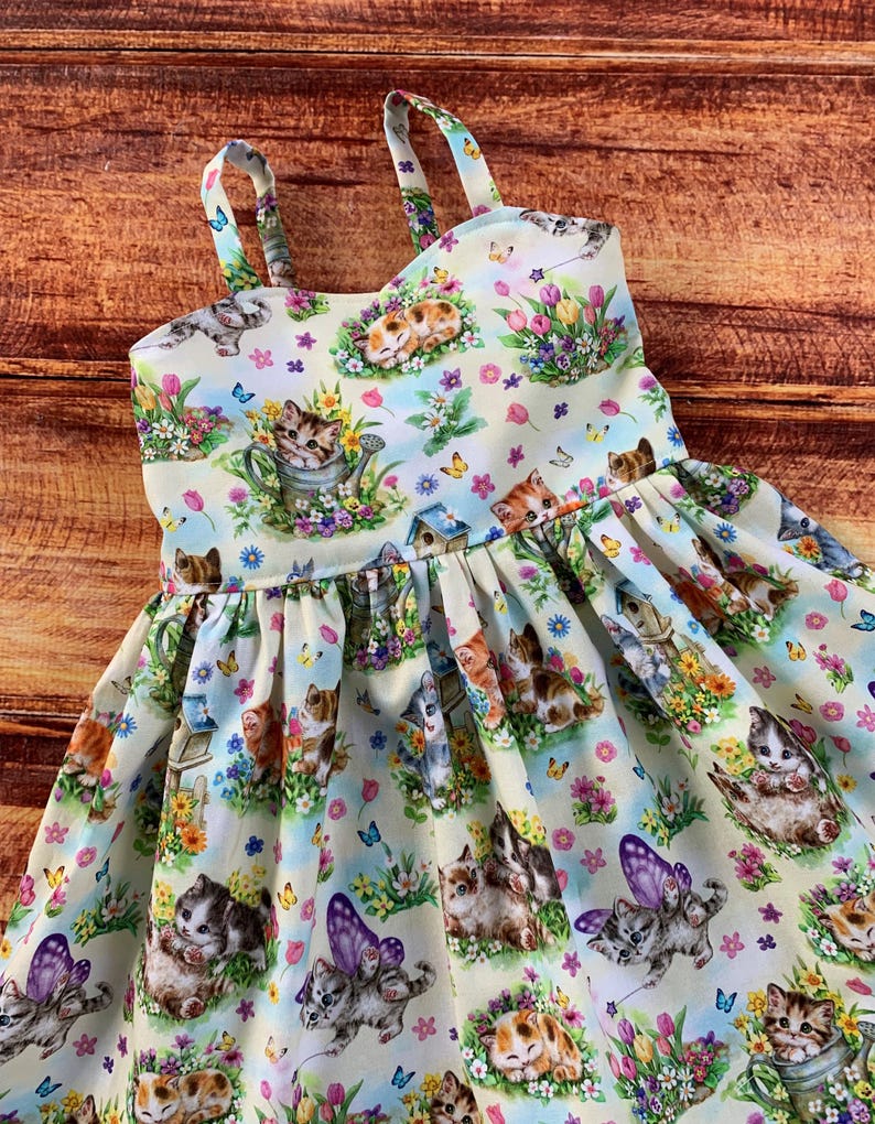 Kitten Gift for Girl, Kitten Dress for Baby, Kitty Tank Twirl Dress, Summer Dress, Girls Cat Dress, Toddler Kitten Dress, Kitty Dress immagine 9