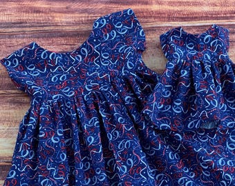Patriotic Dress Girl, Matching Girl and Doll Dress, Dolly and Me Dresses, Twirl Dresses for Girls, Patriotic Doll, Girl and Doll Dress