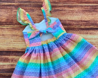 Rainbow Dress for Girls, Lilac and Pink Dress, Twirl Dress, Girls Rainbow Outfit, Girls Sundress, Baby Girl Rainbow Dress, Rainbow Baby
