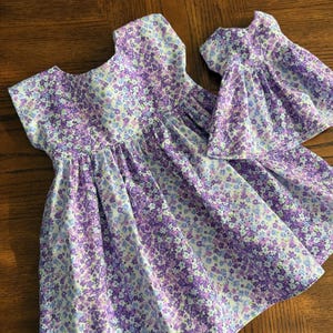 Purple Lavender Dress for Dolly and Me, Matching Girl and Doll Dress, Floral Dolly and Me Dress, Purple and Lilac Baby Shower, Birthday Gift