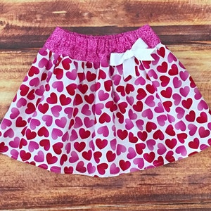 Girls Red and Pink Heart Skirt, Valentines Day Skirt, Baby Girl Valentines Day, Valentines Day Heart Confetti, Sweetheart Birthday Outfit image 2