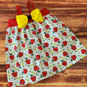 Girls First Day of School Dress, Girls Pencil Dress, Back to School Outfit, Picture Day Dress, Red Apple Dress, School Supply Dress