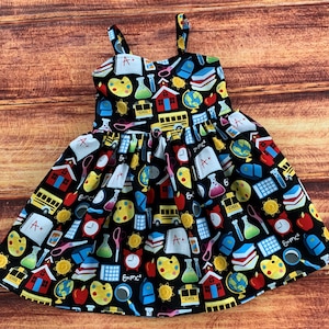 Back to School Twirl Dress with Strap Sleeves, First Day of School Girl Dress, Toddler or Girl Outfit, Preschool Dress, Kindergarten Dress