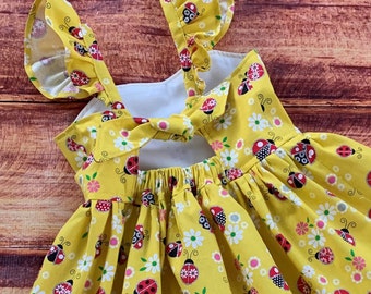 Ladybug Baby Shower, Ladybugs and Bees, Ladybug Twirl Dress, Girls Yellow Dress, Daisy Dress, Cute Dress for Girl, Baby Girls Dresses