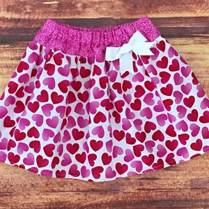 Girls Red and Pink Heart Skirt, Valentines Day Skirt, Baby Girl Valentines Day, Valentines Day Heart Confetti, Sweetheart Birthday Outfit image 5