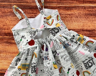 First Day of School, Girl School Dress, Back to School Dress, Alphabet Dress, Preschool Dress, Kindergarten Dress, Girls Apple Dress