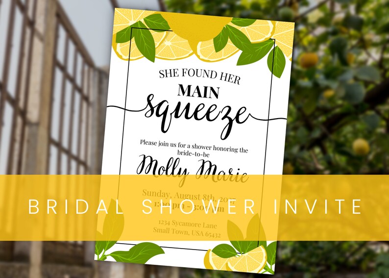Bridal Shower Invitation Lemon Theme Shower Invite 5x7 Editable
