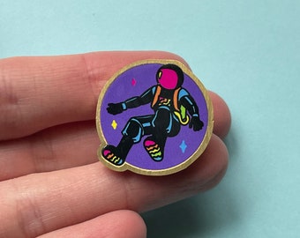 Gothstronaut Metal Pin - 1" Recycled Brass Astronaut Pin, Astronaut Floating in Zero-G, Gold-Colored Space Pin