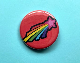 Rainbow Star Pinback Buttons - Cute 1.25” Red Pinback Button Badges with Shooting Star Designs