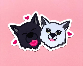 Cute Wolf Mates Stickers - 100% Recycled Paper or Water-Resistant Stickers, Werewolves, Dogs Licking with Hearts