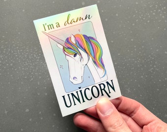 Unicorn Sticker - 100% Recycled Paper or Holographic Water-Resistant Stickers, Rainbow Unicorn, Subtle LGBTQ+ Pride, Funny Sticker