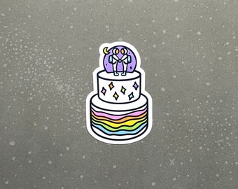Astronaut Cake Sticker (White & Rainbow) - Vibrant 100% Recycled Paper Stickers, Water Resistant Sticker