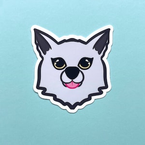 Cute White Wolf Sticker - 100% Recycled Paper or Water-Resistant Stickers, Werewolf, Dog Sticking Out Her Tongue