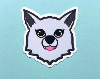 Cute White Wolf Sticker - 100% Recycled Paper or Water-Resistant Stickers, Werewolf, Dog Sticking Out Her Tongue