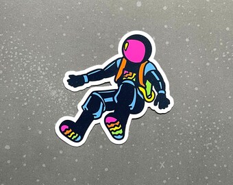 Floating Astronaut Sticker (Black & Rainbow Space Gays) - Vibrant 100% Recycled Paper Stickers, Water Resistant Sticker