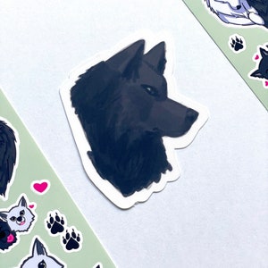 Black & White Wolf Sticker Pack Set of 2 Water-Resistant Stickers, Alpha Omega Mates Werewolves, Dog, Cool Realistic Wolf Head Art image 4