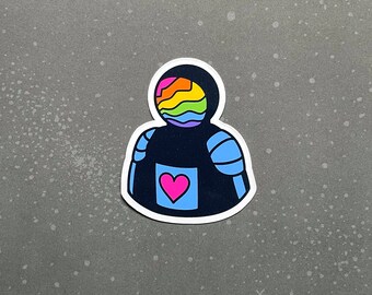 Goth Astronaut Sticker - Rainbow 100% Recycled Paper Stickers, Water Resistant Sticker, Subtle LGBTQ+ Pride, Cute Gay Pride Astronaut