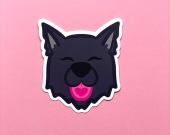 Cute Black Wolf Sticker - 100% Recycled Paper or Water-Resistant Stickers, Werewolf, Dog Licking with a Heart on his Tongue