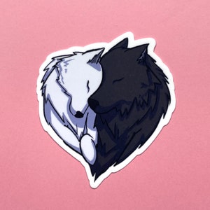 Wolf Heart Stickers - 100% Recycled Paper or Water-Resistant Stickers, Fated Mates Werewolves, Dogs Licking with Hearts