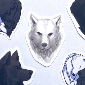 Black & White Wolf Sticker Pack Set of 2 Water-Resistant Stickers, Alpha Omega Mates Werewolves, Dog, Cool Realistic Wolf Head Art image 3