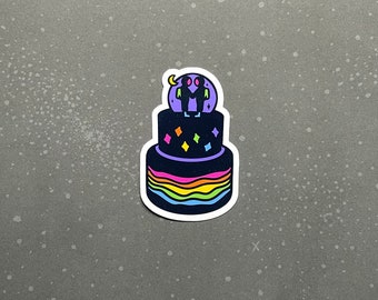 Astronaut Cake Sticker (Black & Rainbow LGBTQ+ Pride Wedding Cake Design) - Vibrant 100% Recycled Paper Stickers, Water Resistant Sticker