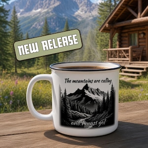Ceramic Camp Mug White Coffee Cup Women Hiking Enthusiast Present Camping Gift Men Outdoor Adventure Themed Kitchenware Rustic Campfire