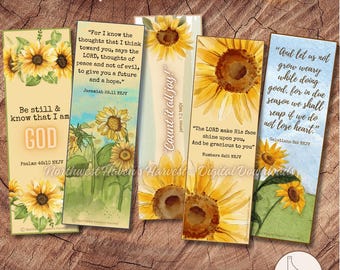 Sonnenblumen Schrift Lesezeichen - Bibel Vers Set 3 (Digitaler Download), auf Glauben basierendes druckbares Geschenk