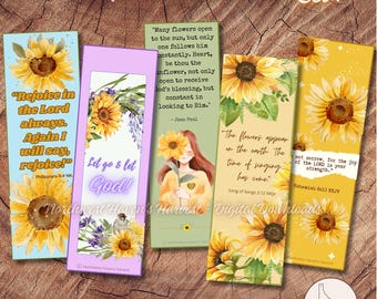 Sonnenblumen Schrift Lesezeichen - Bibel Vers Set 1 (Digitaler Download), auf Glauben basierendes druckbares Geschenk