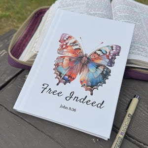 Butterfly &quot;Free Indeed&quot; Journal – Christian Hardcover Notebook for Prayer & Reflection, Faith-Inspired Writing Gift for her, Christian gift