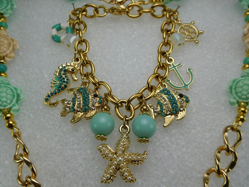 Beach Charm Jewelry Set Summer Necklace Set Turtle Jewelry Etsy