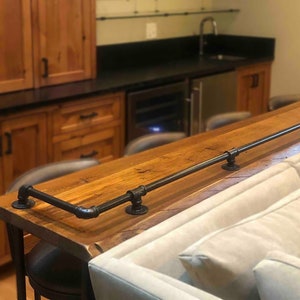 Custom Drink Rail Table, Home Theatre Bar, Reclaimed Wood Bar, Natural Live Edge Furniture, Custom Sizes and Finishes image 4