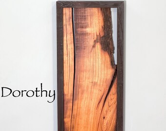 Dramatic wood wall hanging art Cherry framed wall art Reclaimed wood wall, "Dorothy"