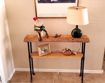 Narrow Console Table with Shelf, Reclaimed Wood Entryway Table, Natural Edge Accent Furniture