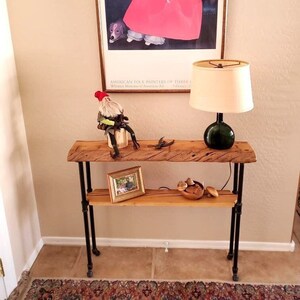 Narrow Console Table with Shelf, Reclaimed Wood Entryway Table, Natural Edge Accent Furniture image 1