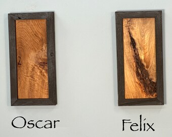 White Oak wall hangings, "Oscar & Felix", Reclaimed wood art diptych