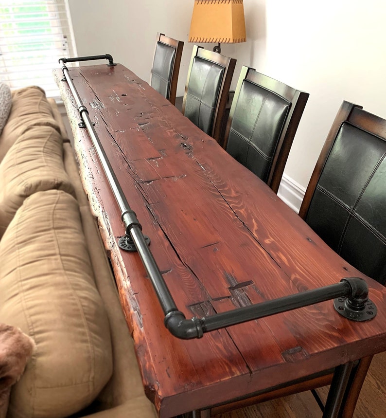 Drink Rail Table Reclaimed Wood Bar Natural Live Edge Etsy