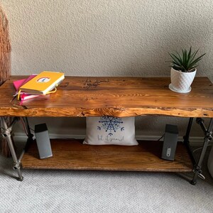 Console Table with Shelf, Reclaimed Wood, Natural Edge Furniture, Media Table image 2