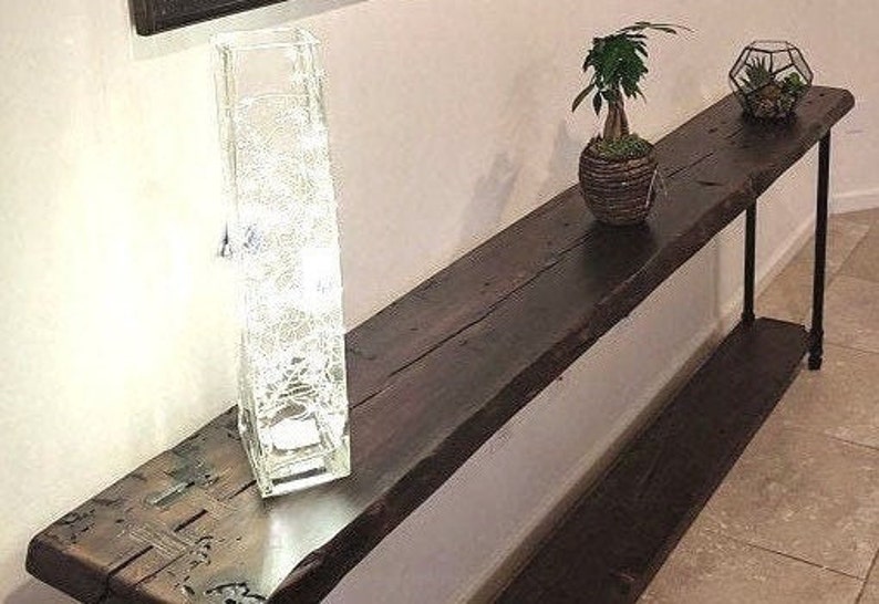 Console Table with Shelf, Narrow Sofa Table, Reclaimed Wood Entryway Table, Custom Sizes and Colors image 4